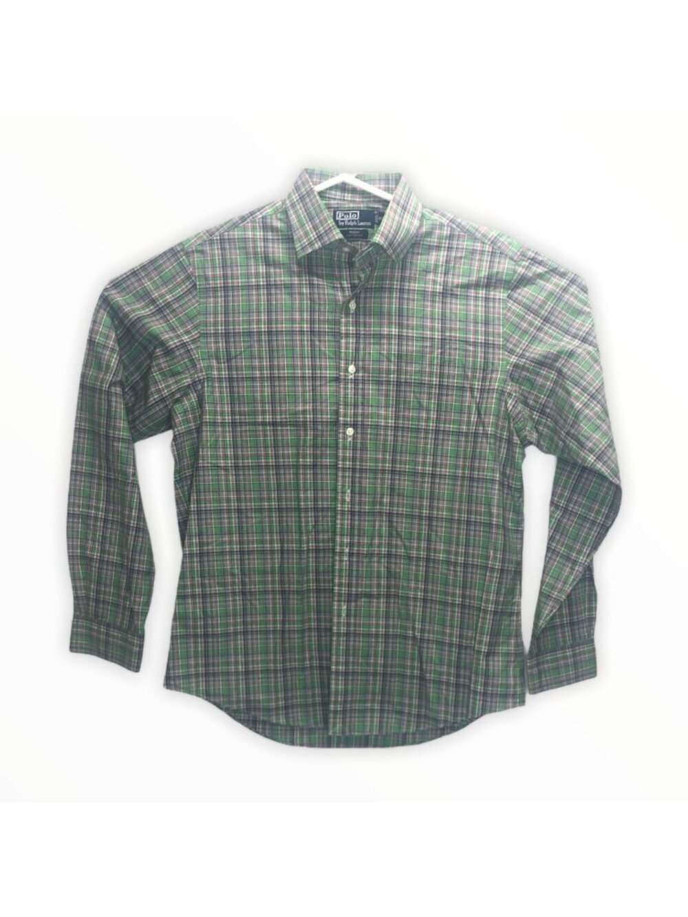 Polo Ralph Lauren Men Shirt L 16.5 Plaid Green Purple Pink Button-Up Long Sleeve